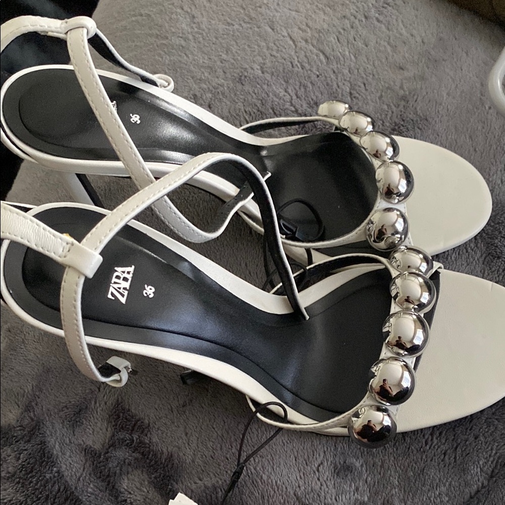 Zara White and Silver Heels with Elegant Strappy Design